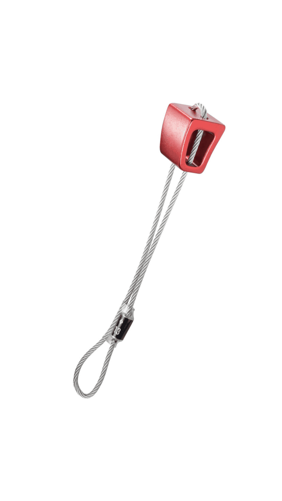 This is a climbers wedge. It has an aluminum top and a cable runs through it, which secures to a climbers harness. When used correctly, it keeps a climber from falling to the bottom.